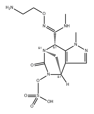 (4R,7R,8S)-8-((Z)-N'-(2-aminoethoxy)-N-methylcarbamimidoyl)-1-methyl-6-oxo-4,8-dihydro-1H-4,7-methanopyrazolo[3,4-e][1,3]diazepin-5(6H)-yl hydrogen sulfate Structure