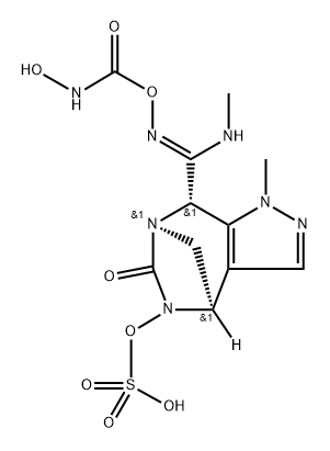 (4R,7R,8S)-8-((Z)-N'-((hydroxycarbamoyl)oxy)-N-methylcarbamimidoyl)-1-methyl-6-oxo-4,8-dihydro-1H-4,7-methanopyrazolo[3,4-e][1,3]diazepin-5(6H)-yl hydrogen sulfate Structure