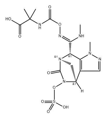 5-Oxa-3,6,8-triazanon-6-enoic acid, 2,2- dimethyl-4-oxo-7-[(4R,7R,8S)-4,5,6,8-tetrah ydro-1-methyl-6-oxo-5-(sulfooxy)-1H-4,7- methanopyrazolo[3,4-e][1,3]diazepin-8-yl]-, (6Z)-rel 구조식 이미지
