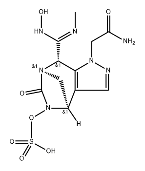(4R,7R,8S)-1-(2-amino-2-oxoethyl)-8-((Z)-N'-hydroxy-N-methylcarbamimidoyl)-6-oxo-4,8-dihydro-1H-4,7-methanopyrazolo[3,4-e][1,3]diazepin-5(6H)-yl hydrogen sulfate 구조식 이미지