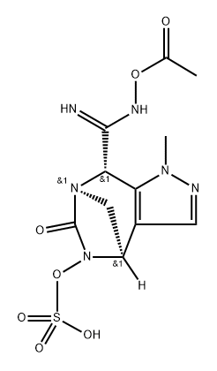 (4R,7R,8S)-8-((Z)-N'-acetoxycarbamimidoyl)-1-methyl-6-oxo-4,8-dihydro-1H-4,7-methanopyrazolo[3,4-e][1,3]diazepin-5(6H)-yl hydrogen sulfate Structure