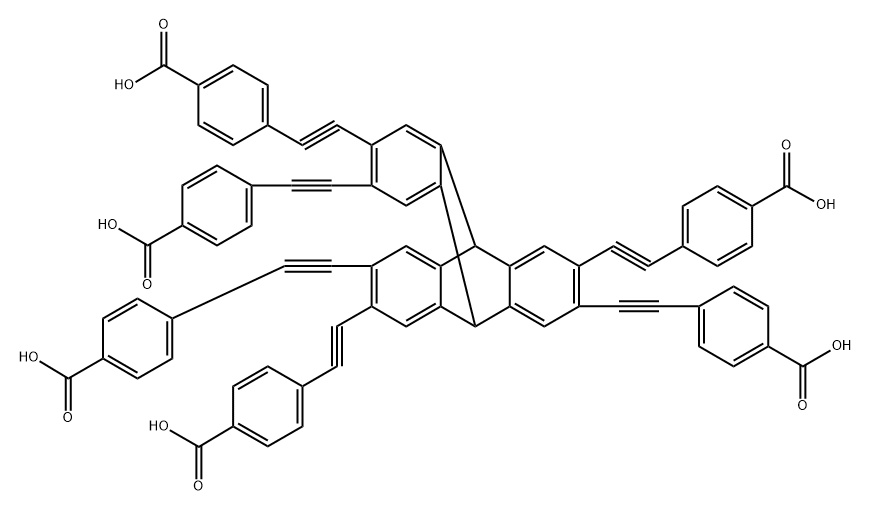 4,4',4'',4''',4'''',4'''''-((9,10-dihydro-9,10-[1,2]benzenoanthracene-2,3,6,7,14,15-hexayl)hexakis(ethyn-2,1-diyl))hexabenzoic acid Structure