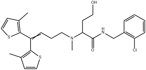 Butanamide, 2-[[4,4-bis(3-methyl-2-thienyl)-3-buten-1-yl]methylamino]-N-[(2-chlorophenyl)methyl]-4-hydroxy- Structure