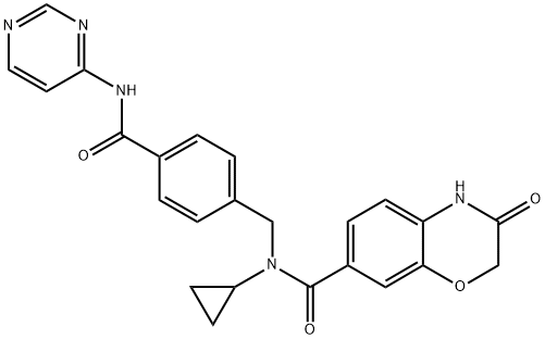 2H-1,4-Benzoxazine-7-carboxamide, N-cyclopropyl-3,4-dihydro-3-oxo-N-[[4-[(4-pyrimidinylamino)carbonyl]phenyl]methyl]- Structure