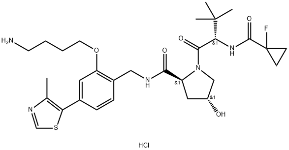 L-Prolinamide, N-[(1-fluorocyclopropyl)carbonyl]-3-methyl-L-valyl-N-[[2-(4-aminobutoxy)-4-(4-methyl-5-thiazolyl)phenyl]methyl]-4-hydroxy-, hydrochloride (1:2), (4R)- Structure