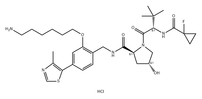 L-Prolinamide, N-[(1-fluorocyclopropyl)carbonyl]-3-methyl-L-valyl-N-[[2-[(6-aminohexyl)oxy]-4-(4-methyl-5-thiazolyl)phenyl]methyl]-4-hydroxy-, hydrochloride (1:2), (4R)- Structure