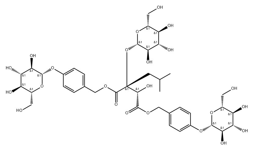 β-D-Glucopyranoside, [(2R,3S)-2-(β-D-glucopyranosyloxy)-3-hydroxy-2-(2-methylpropyl)-1,4-dioxo-1,4-butanediyl]bis(oxymethylene-4,1-phenylene) bis- 구조식 이미지