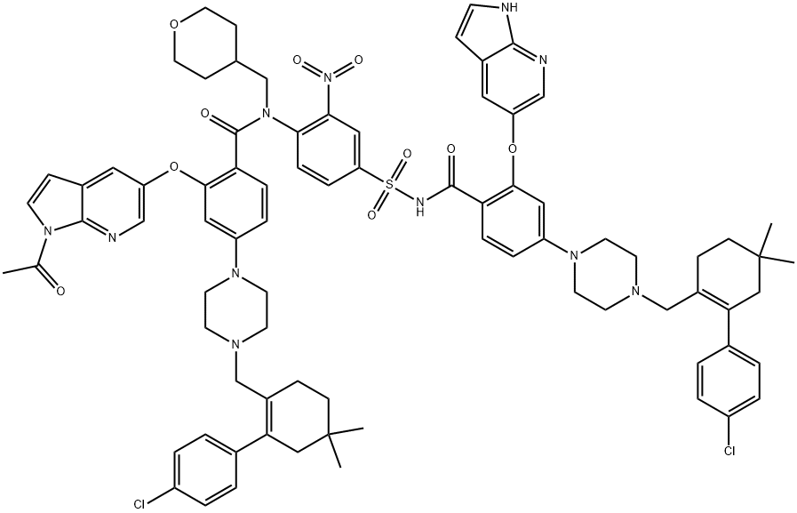 Benzamide, 2-[(1-acetyl-1H-pyrrolo[2,3-b]pyridin-5-yl)oxy]-4-[4-[[2-(4-chlorophenyl)-4,4-dimethyl-1-cyclohexen-1-yl]methyl]-1-piperazinyl]-N-[4-[[[4-[4-[[2-(4-chlorophenyl)-4,4-dimethyl-1-cyclohexen-1-yl]methyl]-1-piperazinyl]-2-(1H-pyrrolo[2,3-b]pyridin-5-yloxy)benzoyl]amino]sulfonyl]-2-nitrophenyl]-N-[(tetrahydro-2H-pyran-4-yl)methyl]- Structure