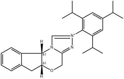 4H,6H-Indeno[2,1-b][1,2,4]triazolo[4,3-d][1,4]oxazinium, 5a,10b-dihydro-2-[2,4,6-tris(1-methylethyl)phenyl]-, (5aR,10bS)- Structure