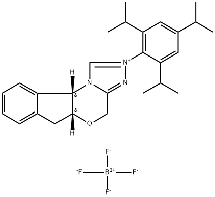4H,6H-Indeno[2,1-b][1,2,4]triazolo[4,3-d][1,4]oxazinium, 5a,10b-dihydro-2-[2,4,6-tris(1-methylethyl)phenyl]-, (5aR,10bS)-, tetrafluoroborate(1-) (1:1) Structure