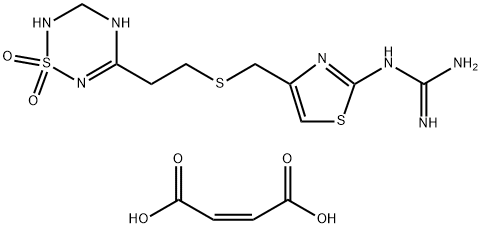 Famotidine Formaldehyde Adduct Maleate (2-[4-[2-(1,1-Dioxo-3,4-dihydro-2H-1,2,4,6-thiatriazin-5-yl)ethylsulfanylmethyl]-1,3-thiazol-2-yl]guanidine Maleate) Structure