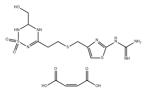 1-(4-(((2-(3-(Hydroxymethyl)-1,1-dioxido-3,4-dihydro-2H-1,2,4,6-thiatriazin-5-yl)ethyl)thio)methyl)thiazol-2-yl)guanidine maleate Structure