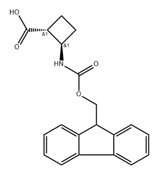 (1R,2R)-2-((((9H-Fluoren-9-yl)methoxy)carbonyl)amino)cyclobutane-1-carboxylic acid 구조식 이미지
