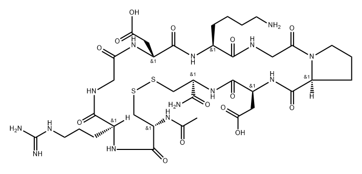 L-Cysteinamide, N-acetyl-L-cysteinyl-L-arginylglycyl-L-α-aspartyl-L-lysylglycyl-L-prolyl-L-α-aspartyl-, cyclic (1→9)-disulfide 구조식 이미지