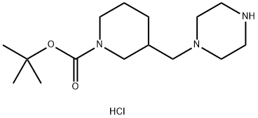 1-Piperidinecarboxylic acid, 3-(1-piperazinylmethyl)-, 1,1-dimethylethyl ester, hydrochloride (1:2) Structure