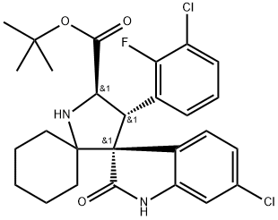 tert-butyl (3'R,4'S,5'R)-6''-chloro-4'-(3-chloro-2-fluorophenyl)-2''-oxodispiro[cyclohexane-1,2'-pyrrolidine-3',3''-indoline]-5'-carboxylate 구조식 이미지