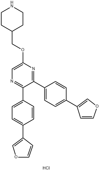 Pyrazine, 2,3-bis[4-(3-furanyl)phenyl]-5-(4-piperidinylmethoxy)-, hydrochloride (1:1) Structure