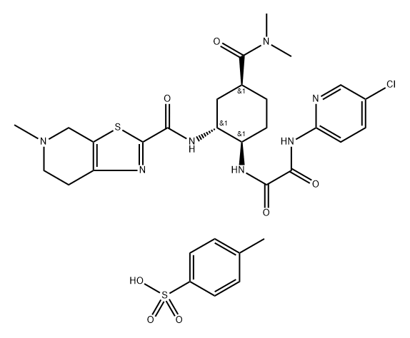 Ethanediamide, N1-(5-chloro-2-pyridinyl)-N2-[(1R,2R,4S)-4-[(dimethylamino)carbonyl]-2-[[(4,5,6,7-tetrahydro-5-methylthiazolo[5,4-c]pyridin-2-yl)carbonyl]amino]cyclohexyl]-, compd. with 4-methylbenzenesulfonate (1:1) 구조식 이미지