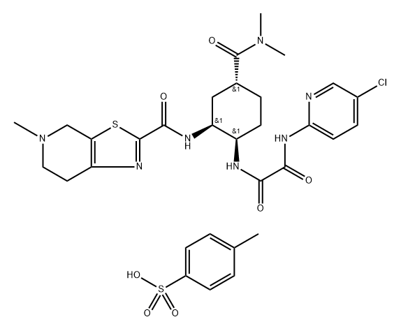 Ethanediamide, N1-(5-chloro-2-pyridinyl)-N2-[(1R,2S,4R)-4-[(dimethylamino)carbonyl]-2-[[(4,5,6,7-tetrahydro-5-methylthiazolo[5,4-c]pyridin-2-yl)carbonyl]amino]cyclohexyl]-, compd. with 4-methylbenzenesulfonate (1:1) 구조식 이미지