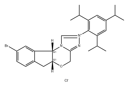 4H,6H-Indeno[2,1-b][1,2,4]triazolo[4,3-d][1,4]oxazinium, 9-bromo-5a,10b-dihydro-2-[2,4,6-tris(1-methylethyl)phenyl]-, chloride (1:1), (5aR,10bS)- Structure