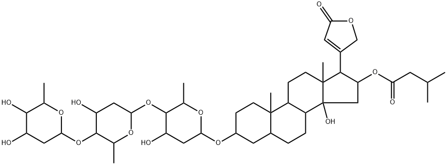3β-[[4-O-[4-O-(2,6-Dideoxy-β-D-ribo-hexopyranosyl)-2,6-dideoxy-β-D-ribo-hexopyranosyl]-2,6-dideoxy-β-D-ribo-hexopyranosyl]oxy]-14-hydroxy-16β-(3-methyl-1-oxobutoxy)-5β-card-20(22)-enolide Structure