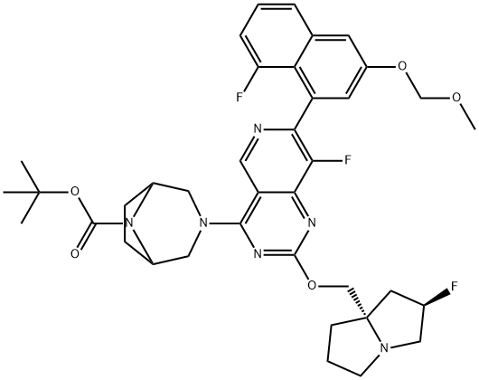 tert-butyl 3-(8-fluoro-7-(8-fluoro-3-(methoxymethoxy)naphthalen-1-yl)-2-(((2R,7aS)-2-fluorohexahydro-1H-pyrrolizin-7a-yl)methoxy)pyrido[4,3-d]pyrimidin-4-yl)-3,8-diazabicyclo[3.2.1]octane-8-carboxylate Structure