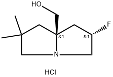 rel-((6S,7aR)-6-Fluoro-2,2-dimethyltetrahydro-1H-pyrrolizin-7a(5H)-yl)methanol hydrochloride 구조식 이미지