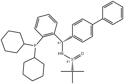 2-Propanesulfinamide, N-[(S)-[1,1'-biphenyl]-4-yl[2-(dicyclohexylphosphino)phenyl]methyl]-2-methyl-, [S(R)]- Structure