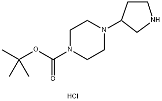 1-Piperazinecarboxylic acid, 4-(3-pyrrolidinyl)-, 1,1-dimethylethyl ester, hydrochloride (1:1) Structure