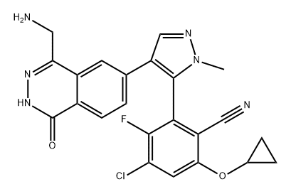 Benzonitrile, 2-[4-[4-(aminomethyl)-1,2-dihydro-1-oxo-6-phthalazinyl]-1-methyl-1H-pyrazol-5-yl]-4-chloro-6-(cyclopropyloxy)-3-fluoro-, (2S)- Structure