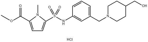 1H-Pyrrole-2-carboxylic acid, 5-[[[3-[[4-(hydroxymethyl)-1-piperidinyl]methyl]phenyl]amino]sulfonyl]-1-methyl-, methyl ester, hydrochloride (1:1) Structure