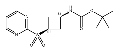 tert-Butyl ((1r,3r)-3-(pyrimidin-2-ylsulfonyl)cyclobutyl)carbamate Structure