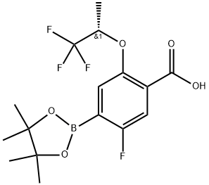 (S)-5-Fluoro-4-(4,4,5,5-tetramethyl-1,3,2-dioxaborolan-2-yl)-2-((1,1,1-trifluoropropan-2-yl)oxy)benzoic acid Structure