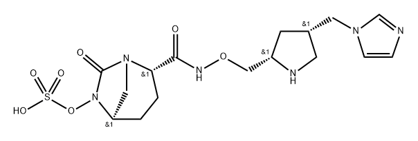 	(2S,5R)-N-{[(2S,4S)-4-(1H-imidazol-1-ylmethyl)-pyrrolidin-2-yl]methyloxy}-7-oxo-6-(sulfooxy)-1,6-diazabicyclo[3.2.1]octane-2-carboxamide Structure