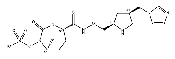 (2S,5R)-N-{[(2R,4R)-4-(1H-imidazol-1-ylmethyl)-pyrrolidin-2-yl]methyloxy}-7-oxo-6-(sulfooxy)-1,6-diazabicyclo[3.2.1]octane-2-carboxamide Structure