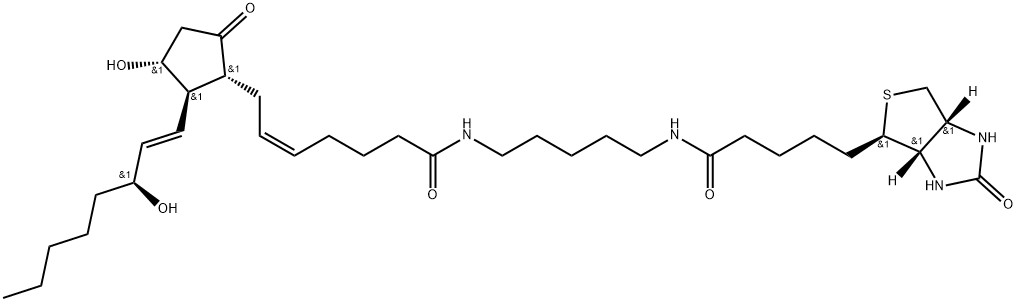 1H-Thieno[3,4-d]imidazole-4-pentanamide, N-[5-[[(5Z,11α,13E,15S)-11,15-dihydroxy-1,9-dioxoprosta-5,13-dien-1-yl]amino]pentyl]hexahydro-2-oxo-, (3aS,4R,6aS)- Structure