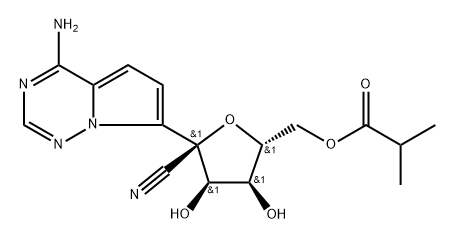 D-Altrononitrile, 2-C-(4-aminopyrrolo[2,1-f][1,2,4]triazin-7-yl)-2,5-anhydro-, 6-(2-methylpropanoate) 구조식 이미지