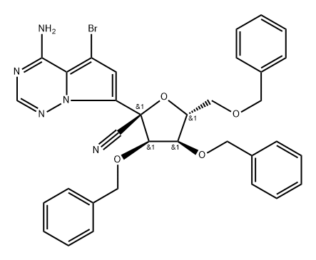 (2R,3R,4R,5R)-2-(4-amino-5-bromopyrrolo[2,1-f][1,2,4]triazin-7-yl)-3,4-bis(benzyloxy)-5-((benzyloxy)methyl)tetrahydrofuran-2-carbonitrile 구조식 이미지