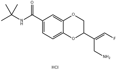 1,4-Benzodioxin-6-carboxamide, 2-[(1E)-1-(aminomethyl)-2-fluoroethenyl]-N-(1,1-dimethylethyl)-2,3-dihydro-, hydrochloride (1:1) Structure