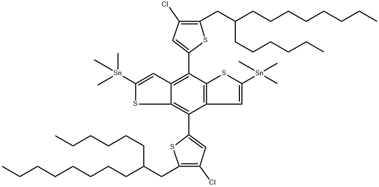 (4,8-Bis(4-chloro-5-(2-hexyldecyl)thiophen-2-yl)benzo[1,2-b:4,5-b']dithiophene-2,6-diyl)bis(trimethylstannane) 구조식 이미지