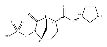 (R)-pyrrolidin-3-yl (2S,5S)-7-oxo-6-(sulfooxy)-1,6-diazabicyclo[3.2.1]octane-2-carboxylate Structure