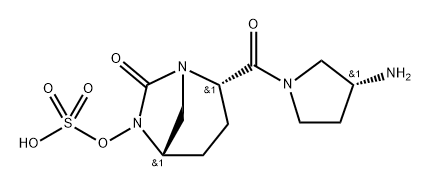 (2S,5R)-2-((R)-3-aminopyrrolidine-1-carbonyl)-7-oxo-1,6-diazabicyclo[3.2.1]octan-6-yl hydrogen sulfate 구조식 이미지