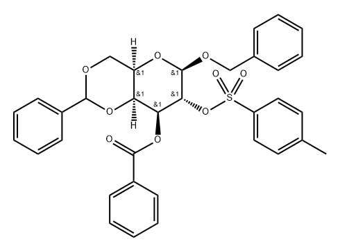 벤질4-O,6-O-벤질리덴-β-D-갈락토피라노사이드3-벤조에이트2-(p-톨루엔설포네이트) 구조식 이미지