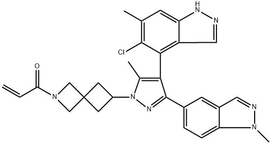 2-Propen-1-one, 1-[6-[(4S)-4-(5-chloro-6-methyl-1H-indazol-4-yl)-5-methyl-3-(1-methyl-1H-indazol-5-yl)-1H-pyrazol-1-yl]-2-azaspiro[3.3]hept-2-yl]- Structure