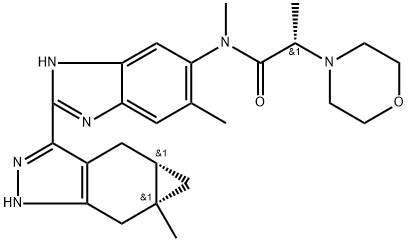 (2S)-N-methyl-N-(6-methyl-2-[(4aS,5aR)-5a-methyl-1.4.4a.5.5a,6-hexahydrocyclopropa|f)indazol-3-yl]-lH-benzimidazol-5-yl}-2-(morpholin-4-yl)propanamide Structure