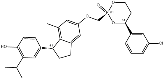 Phenol, 4-[(1R)-5-[[(R)-[(2R,4S)-4-(3-chlorophenyl)-2-oxido-1,3,2-dioxaphosphorinan-1-yl][(2R,6S)-2-oxido-1,3,2-dioxaphosphorinan-3-yl]phosphinyl]methoxy]-2,3-dihydro-7-methyl-1H-inden-1-yl]-2-(1-methylethyl)- Structure