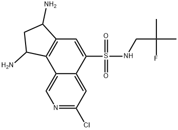 7,9-diamino-3-chloro-N-(2-fluoro-2-methylpropyl)-8,9-dihydro-7H-cyclopenta[h]isoquinoline-5-sulfonamide Structure