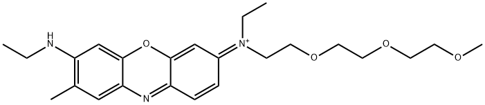 Ethanaminium, N -ethyl- N -[7-(ethylamino)-8-methyl-3 H -phenoxazin-3-ylidene]-2-[2-(2-methoxyethoxy)ethoxy]-, [ N ( E )]- (ACI) Structure