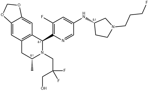 1,3-Dioxolo[4,5-g]isoquinoline-6(5H)-propanol, β,β-difluoro-5-[3-fluoro-5-[[(3S)-1-(3-fluoropropyl)-3-pyrrolidinyl]amino]-2-pyridinyl]-7,8-dihydro-7-methyl-, (5S,7R)- Structure