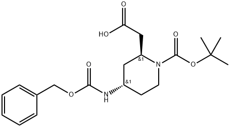 2-((2S,4S)-4-(((Benzyloxy)carbonyl)amino)-1-(tert-butoxycarbonyl)piperidin-2-yl)acetic acid Structure